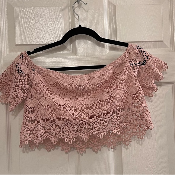 PLT: Lace Off the Shoulder Crop Top - Picture 2 of 2